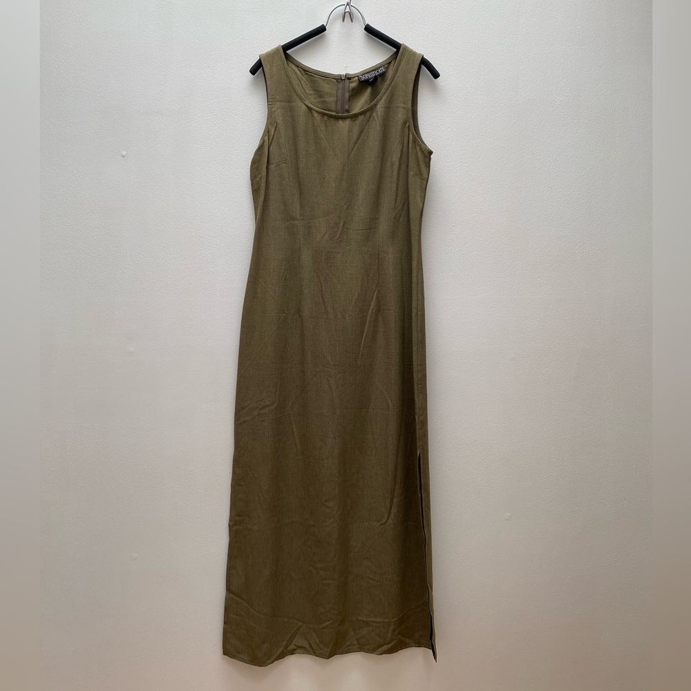 Vintage - Long Tan Olive Maxi Shift Dress 80’s 90’s
